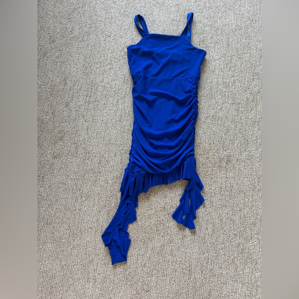 Royal Blue Ruched Asymmetric Dress